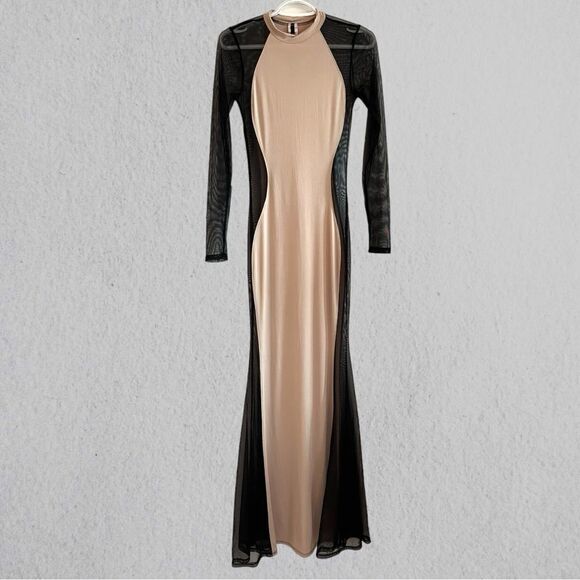 Nude and mesh maxi bodycon dress - Picture 4 of 8